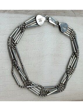 Sterling Silver 925 Beaded 5-Strand Waterfall Chain BRACELET 7" Made in Italy